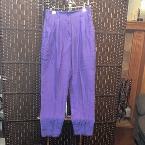 Vintage Aphrodite 80’s Vibrant Purple Silk  high waist Pants, Large